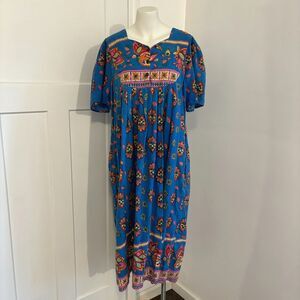 Vintage Sita size Medium 100% Cotton Nepal Boho Colorful Floral Mumu Maxi Dress